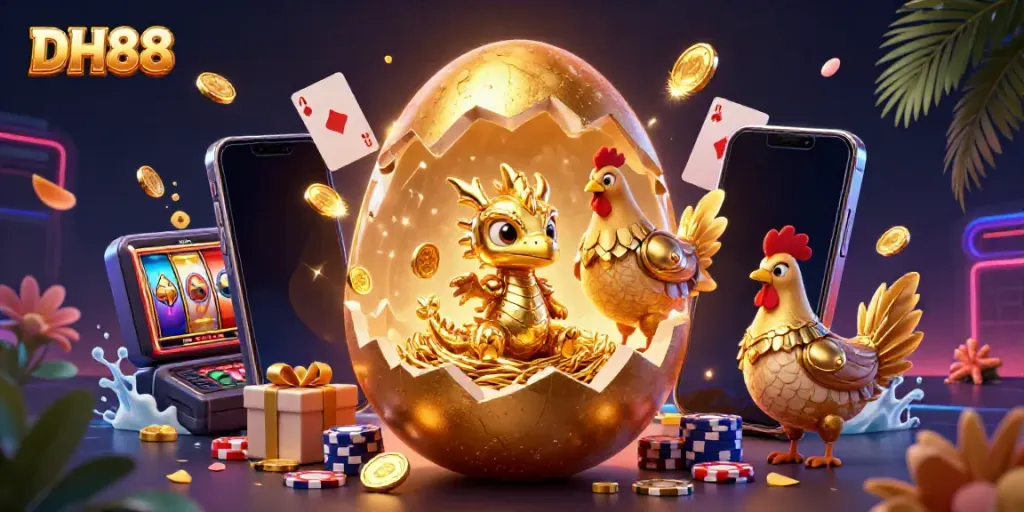 Experience the thrill of DH88 with a golden dragon and casino elements!