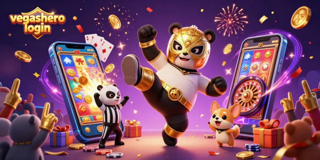 Experience excitement with vegashero login as fun characters interact in a vibrant casino scene.