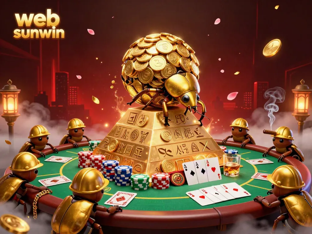 Experience epic gaming action with web sunwin featuring 3D cartoon beetles engaging in a lively casino atmosphere.
