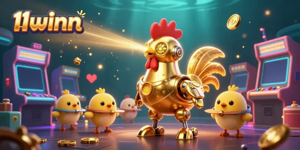 Experience thrilling gaming at 11winn with a vibrant 3D casino scene featuring animated characters.